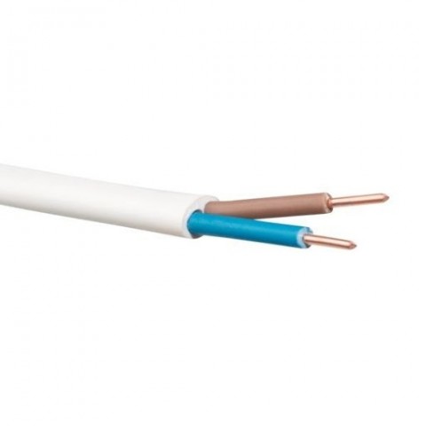 Elektros kabelis 2x1.5mm² YDYp monolitinis, plokščias, baltas (white)